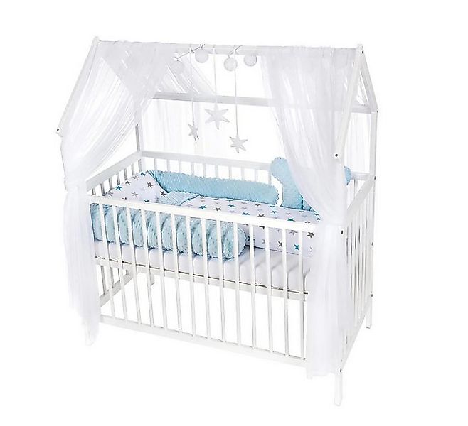 Babyhafen Babybett Hausbett Kinderbett 120x60 Matratze Minky Bettset Sterne günstig online kaufen