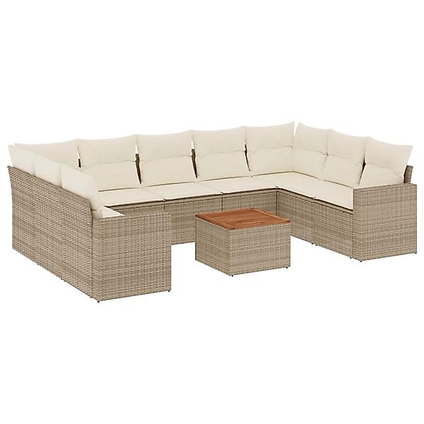 vidaXL 10-Tlg Garten-Sofagarnitur mit Kissen Beige Poly Rattan 3256597 günstig online kaufen