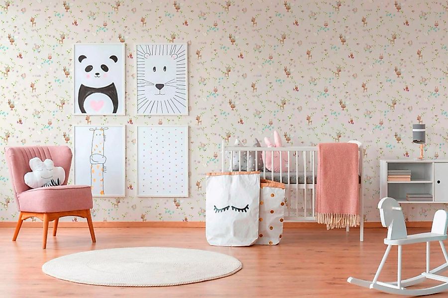 Bricoflor Kinderzimmer Tapete mit Reh Papier Kindertapete mit Waldtieren in günstig online kaufen