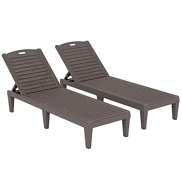 Costway 2er Set Sonnenliege Kunststoff mit Rückenlehne Braun günstig online kaufen
