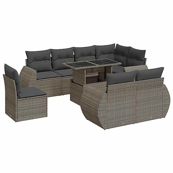 vidaXL 9-Tlg Garten-Sofagarnitur mit Kissen Grau Poly Rattan 3326661 günstig online kaufen