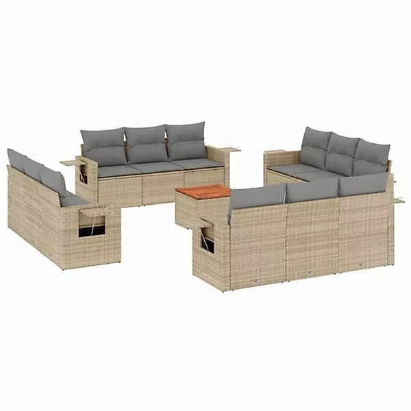 vidaXL Sofaelement 13-tlg. Garten-Sofagarnitur mit Kissen Beige Poly Rattan günstig online kaufen