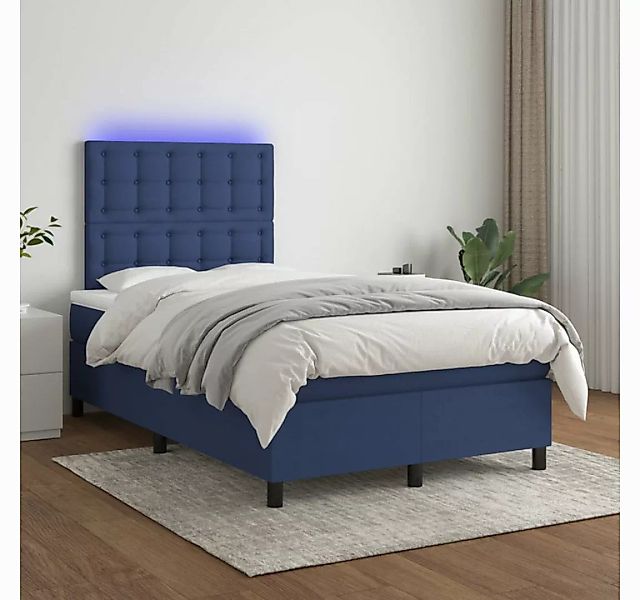 vidaXL Boxspringbett Boxspringbett mit Matratze LED Blau 120x200 cm Stoff B günstig online kaufen