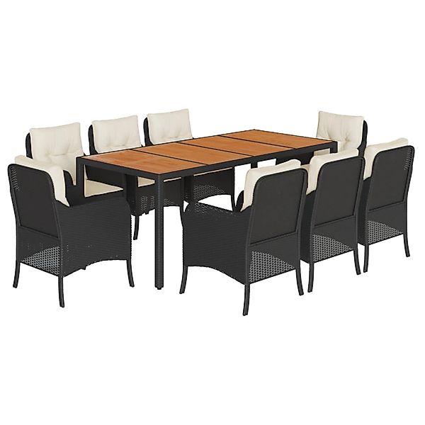 vidaXL 9-Tlg Garten-Essgruppe mit Kissen Schwarz Poly Rattan 3211865 günstig online kaufen