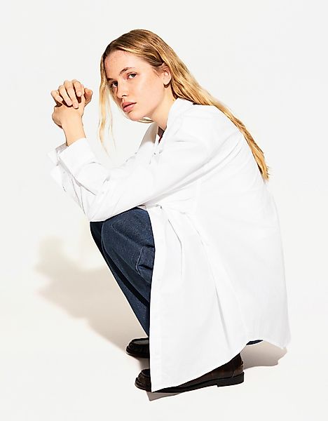 Bershka Oversize-Hemd Damen S Weiss günstig online kaufen