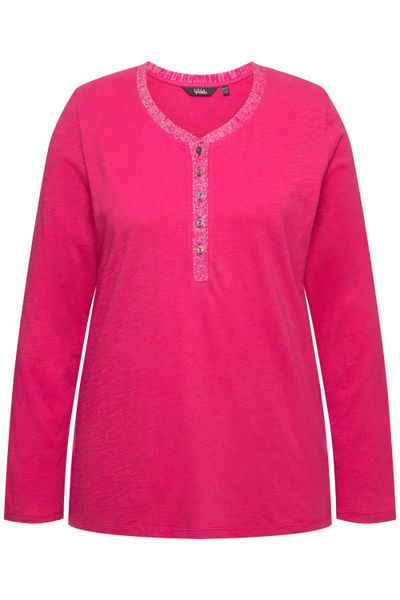 Ulla Popken Longsleeve Shirt Glitzer-Knopfleiste V-Ausschnitt günstig online kaufen