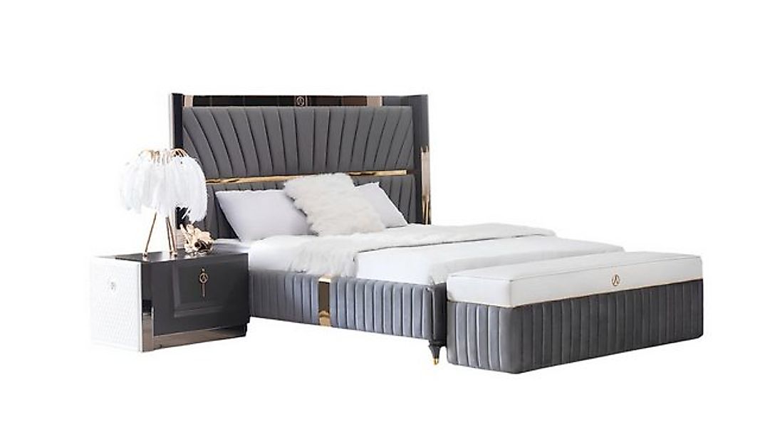 JVmoebel Bett 180x200cm mit Holz Kopfteil und 2 Nachttischen Italienische M günstig online kaufen