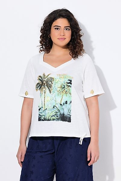 Ulla Popken T-Shirt T-Shirt Tunnelzug Palmen günstig online kaufen