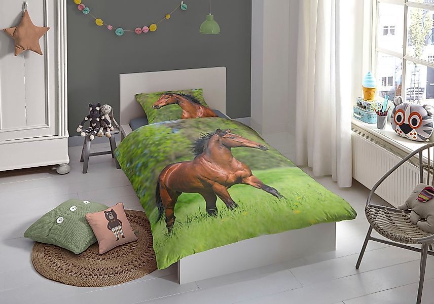 good morning Kinderbettwäsche Running horse, Renforcé, günstig online kaufen