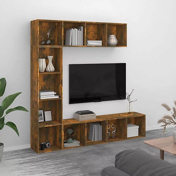 vidaXL Bücherregal 3-tlg. Bücherregal-/TV-Schrank-Set Räuchereiche 180x30x1 günstig online kaufen