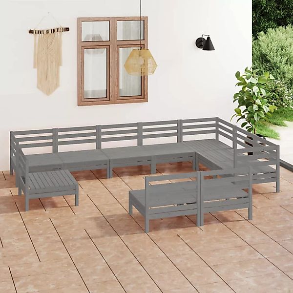 10-tlg. Garten-lounge-set Massivholz Kiefer Grau günstig online kaufen