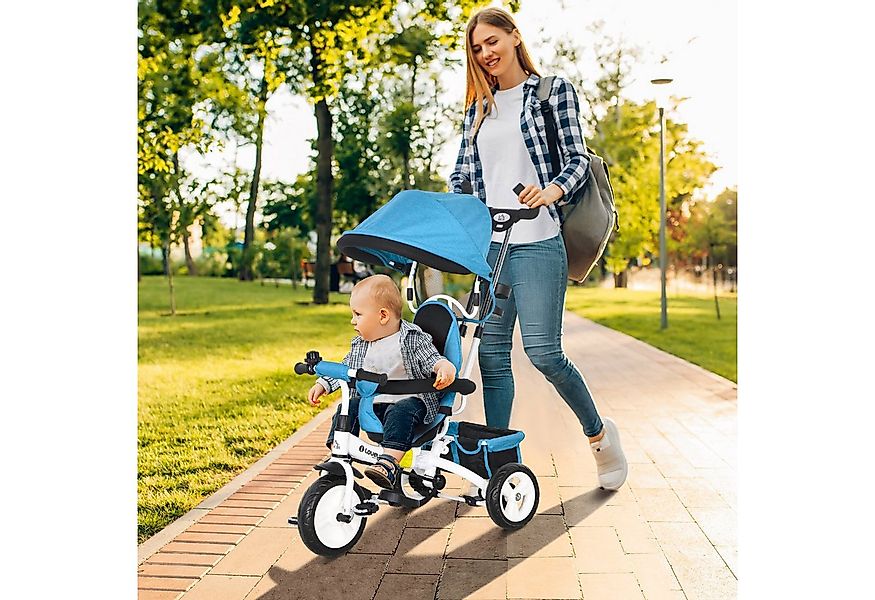 HOMCOM Dreirad 6-in-1 Kinderdreirad mit Schiebestange, Dach, Gurt, Ablageko günstig online kaufen