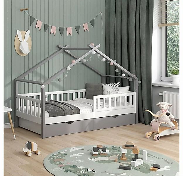 Vicco Kinderbett Hausbett Einzelbett 90x200cm DESIGN Grau Weiß günstig online kaufen