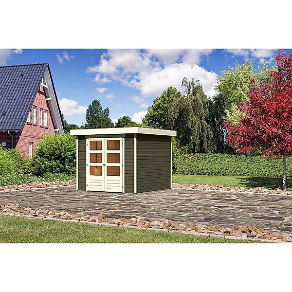 Karibu Holz-Gartenhaus Boras Terragrau Flachdach Lackiert 238 cm x 242 cm günstig online kaufen