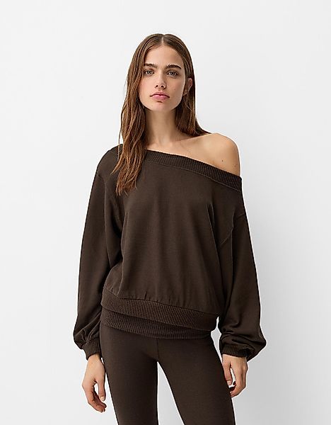 Bershka Asymmetrischer Soft-Touch-Pullover Damen M Braun günstig online kaufen