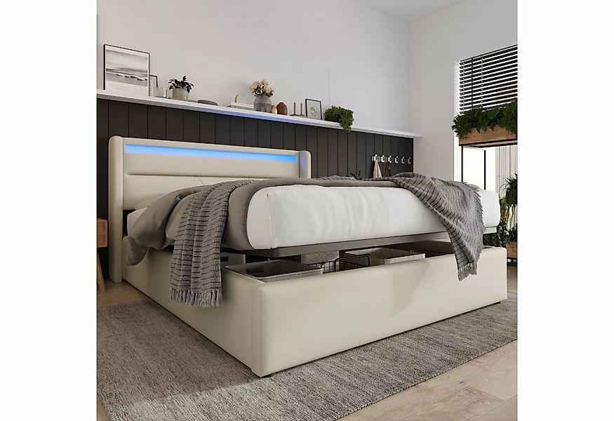 Fangqi Polsterbett 140 x 200 cm großes gepolstertes Doppelbett mit hydrauli günstig online kaufen