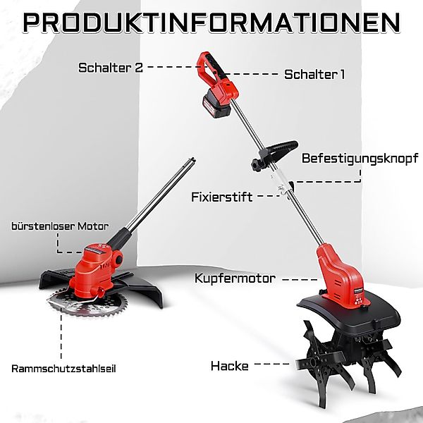 XERSEK Elektro-Rasentrimmer 2-IN-1 Li-Ion Akku Motorhacke günstig online kaufen
