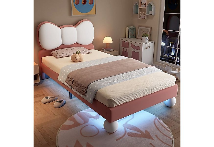 Flieks Polsterbett, Led Kinderbett Einzelbett 90x200cm mit Schleifeform-Kop günstig online kaufen
