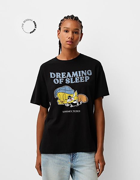 Bershka Oversize-T-Shirt Looney Tunes Mit Kurzen Ärmeln Damen Xs Schwarz günstig online kaufen