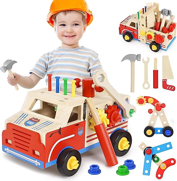 POPOLIC Lernspielzeug Werkzeugkoffer Kinder Werkbank, Holzspielzeug günstig online kaufen