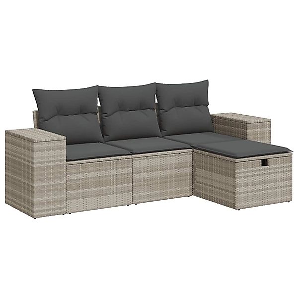 vidaXL 4-Tlg Garten-Sofagarnitur mit Kissen Hellgrau Poly Rattan 3325658 günstig online kaufen