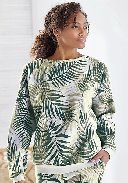 LASCANA Sweater -Loungeshirt mit Allover-Blätterdruck, Loungewear günstig online kaufen
