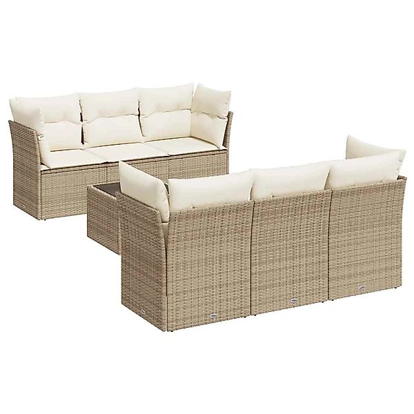 vidaXL 7-Tlg Garten-Sofagarnitur mit Kissen Beige Poly Rattan 3217258 günstig online kaufen