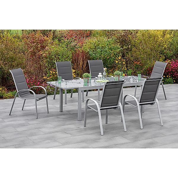 Merxx Gartenmöbel-Set Amalfi di Lusso 7-teilig Semi Ausziehtisch Anthrazit günstig online kaufen