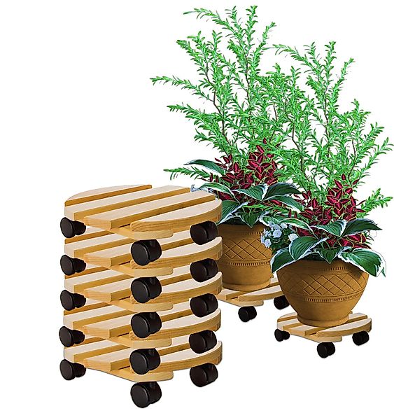 BigDean Blumentopfuntersetzer Pflanzenroller rund Buchenholz Holz günstig online kaufen
