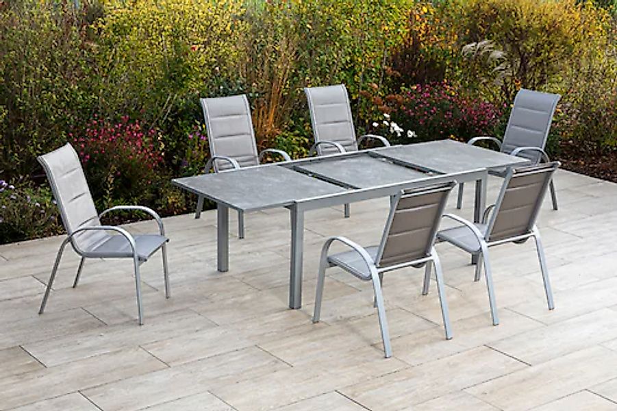 MERXX Garten-Essgruppe »Amalfi di lusso« 7 Stk. tlg. 6 Stapelsessel mit aus günstig online kaufen