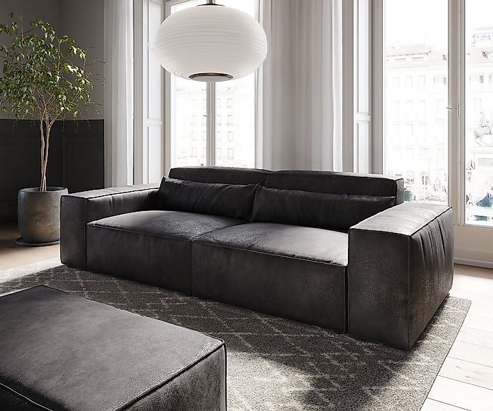 DELIFE Big-Sofa Sirpio, Lederimitat Vintage Anthrazit 230x95 cm mit Hocker günstig online kaufen
