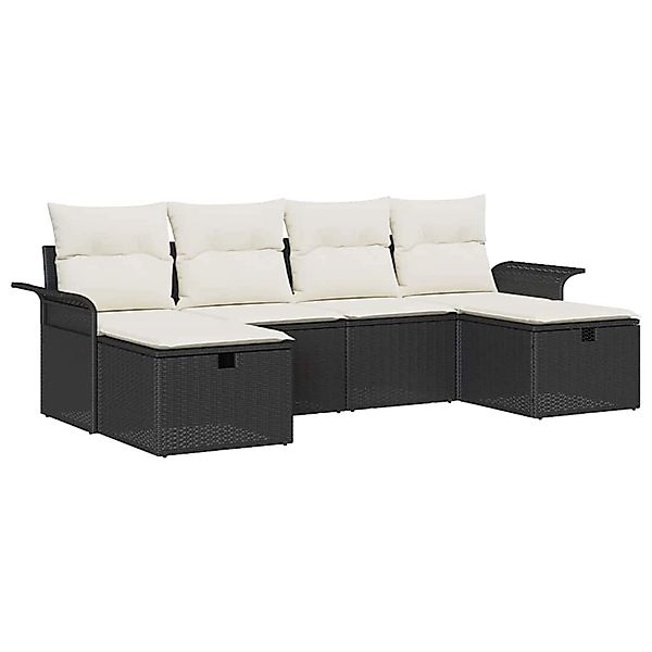 vidaXL Garten-Sofa-Set mit Kissen 6-Tlg Schwarz Poly Rattan 3360248 günstig online kaufen