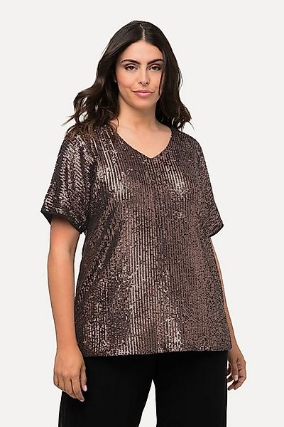 Ulla Popken T-Shirt Pailletten-Shirt Oversized V-Ausschnitt Halbarm günstig online kaufen