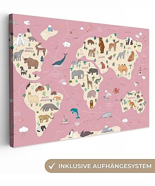 OneMillionCanvasses® Leinwandbild Weltkarte Kinder - Tiere - Erde - Jungen günstig online kaufen