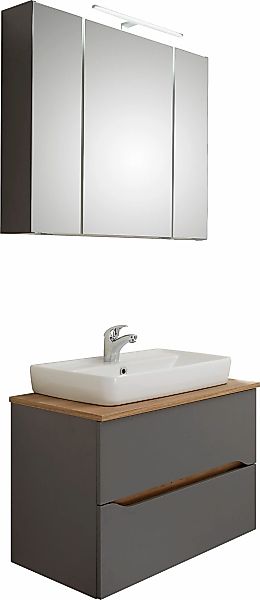 Saphir Badmöbel-Set "Quickset 2-teilig, Keramik-Aufsatzbecken mit LED-Spieg günstig online kaufen