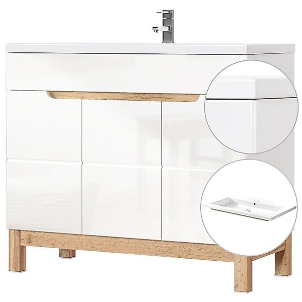 Lomadox Waschtisch SOLNA-56, weiß Wotaneiche 100x85x46cm günstig online kaufen