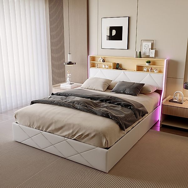 Gdood Polsterbett Stauraumbett Doppelbett LED USB günstig online kaufen