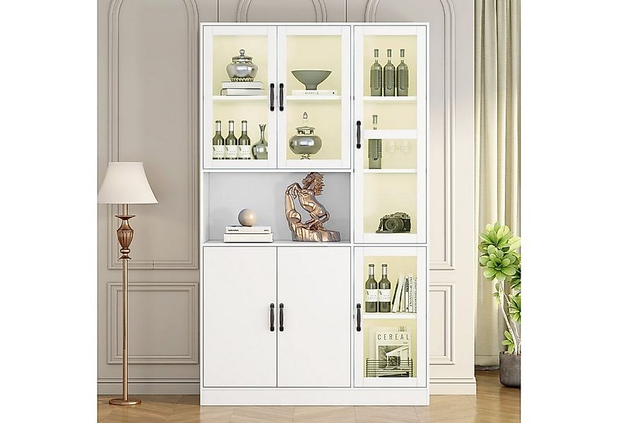 HAUSS SPOLE Vitrine 120 x 40 x 200cm mit LED-Licht und Türen für Wohnzimmer günstig online kaufen