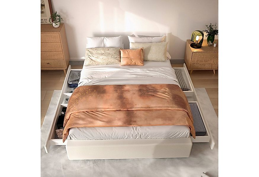 oyajia Polsterbett Doppelbett 140x200cm, Stauraumbett mit Lattenrost und 4 günstig online kaufen