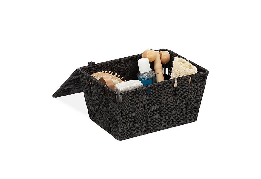 relaxdays Aufbewahrungskorb mit Deckel, schwarz günstig online kaufen