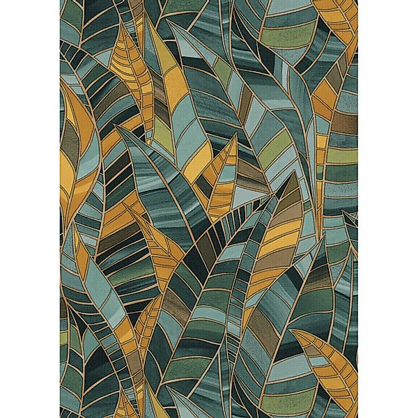 Erismann Vliestapete Blätter Floral Grün Gelb Gold Metallic 10446-19 Elle D günstig online kaufen