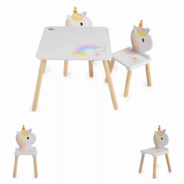 MONI Kinder Holztisch-Set Einhorn zwei Stühle Kinderrsitzgruppe Kindersitzg günstig online kaufen
