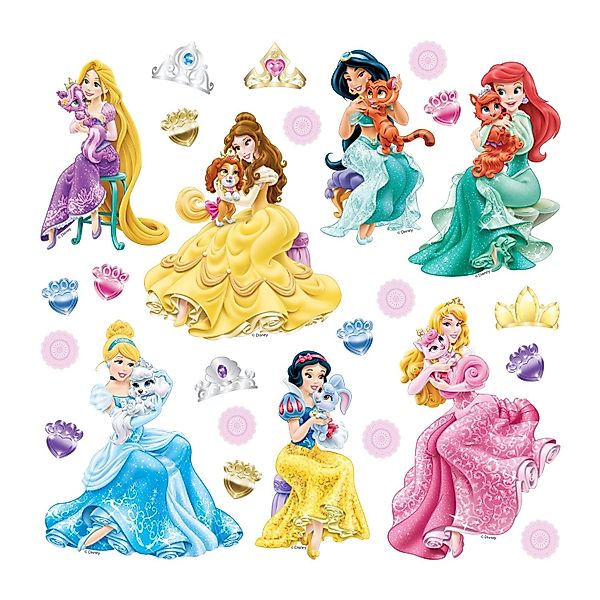 Disney Wandtattoo Prinzessinnen Grün Rosa und Gelb 30 x 30 cm 600236 günstig online kaufen