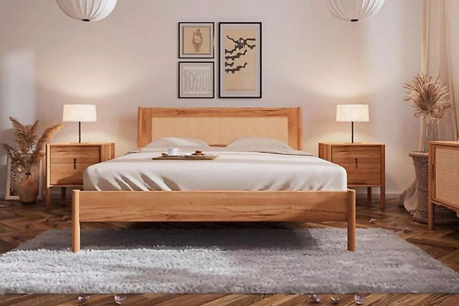 Natur24 Einzelbett Bett Zola 2 Kernbuche massiv 90x200 mit Rattankopfteil u günstig online kaufen