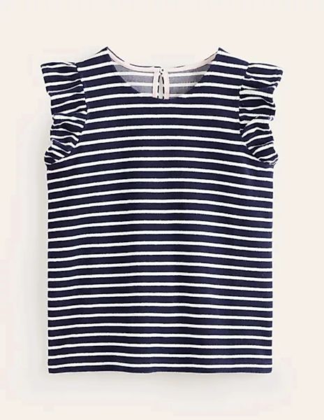 T-Shirt aus Frottee mit Rüschen Damen Boden, Naturweiß, Marineblau günstig online kaufen