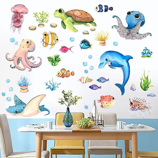 Montegoni Wandtattoo Wandtattoo Unterwasserwelt Oktopus Meeresschildkröte günstig online kaufen