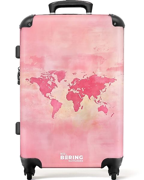NoBoringSuitcases.com© Hartschalen-Trolley Weltkarte - Rosa - günstig online kaufen
