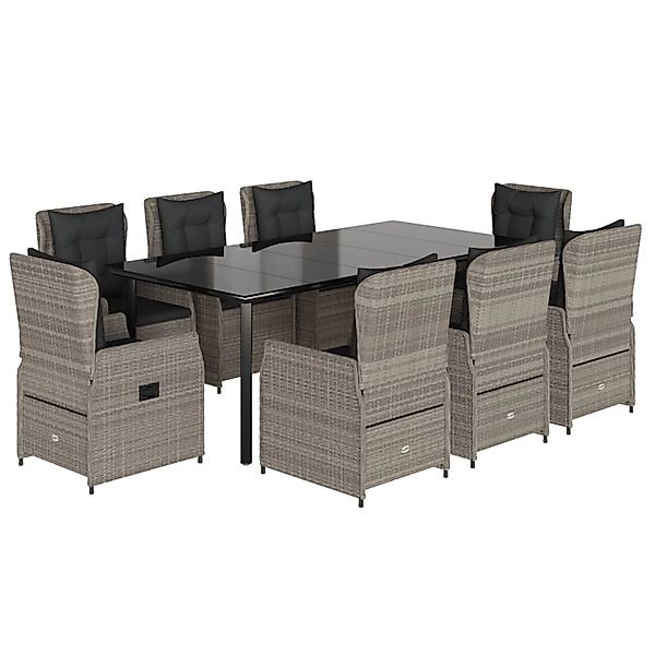 vidaXL 9-Tlg Garten-Essgruppe mit Kissen Hellgrau Poly Rattan 3262909 günstig online kaufen