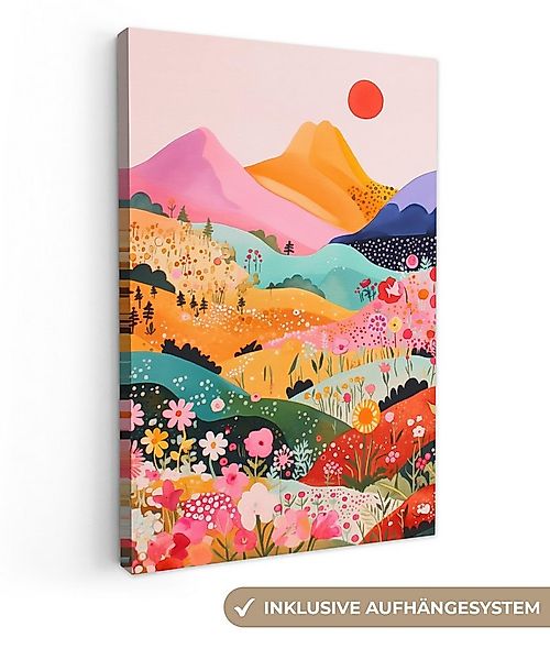 OneMillionCanvasses® Leinwandbild Bunte Blumen - Berge - Fantasielandschaft günstig online kaufen