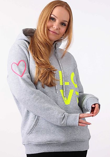 Zwillingsherz Kapuzensweatshirt, mit gesticktem Neon Herz am Ärmel und "Lov günstig online kaufen